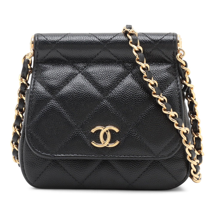 Chanel CC Matelassé Caviar Frame à rabat Pochette avec chaîne