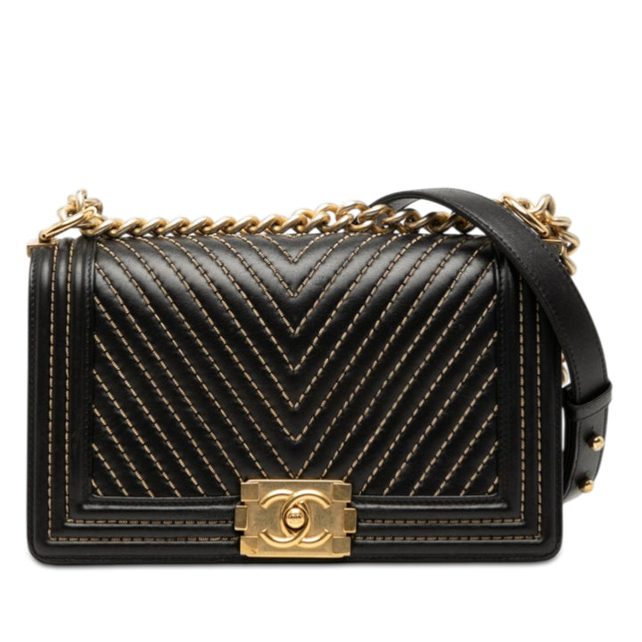Chanel Old Medium Chevron Cuir d’agneau Surpiqué Boy à rabat
