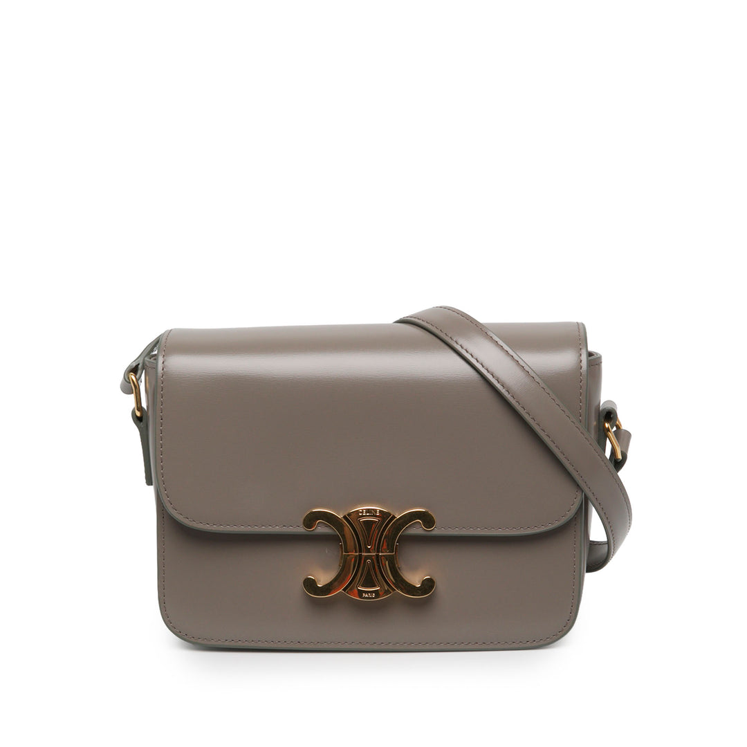Celine Sac bandoulière brillant Triomphe Teen Cuir de veau Marron – vue principale – GABY PARIS