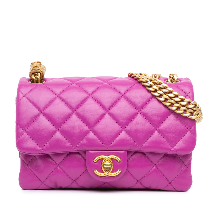 Small Quilted Lambskin Pillow Crush Flap Purple - Gaby Paris