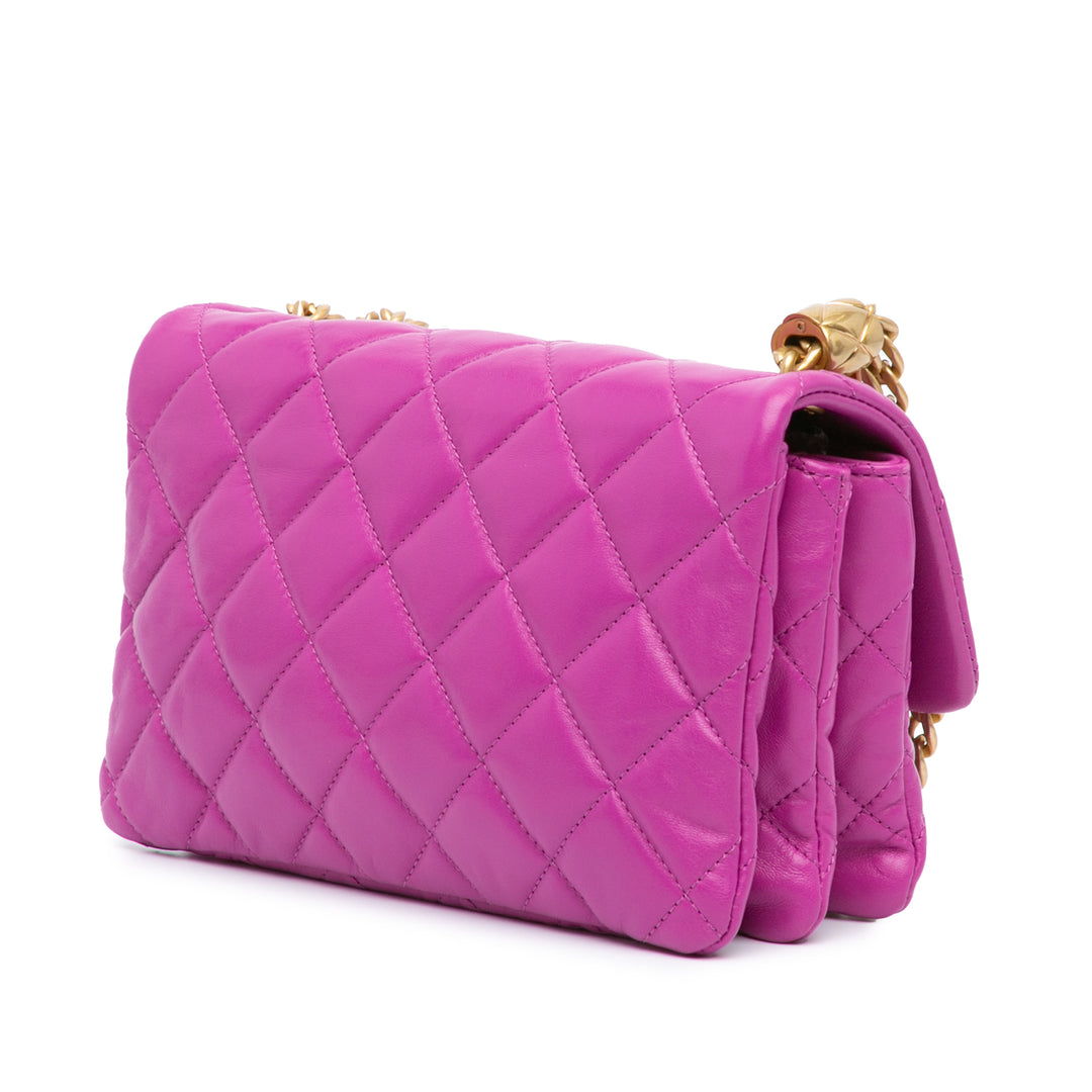 Small Quilted Lambskin Pillow Crush Flap Purple - Gaby Paris