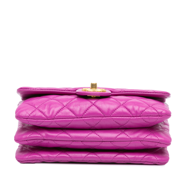 Small Quilted Lambskin Pillow Crush Flap Purple - Gaby Paris