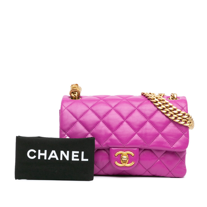 Small Quilted Lambskin Pillow Crush Flap Purple - Gaby Paris