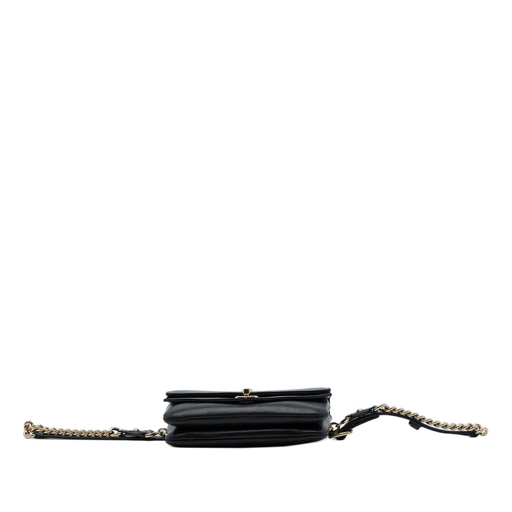 Chanel CC Chevron Double Enveloppe à rabat de mouton Noir
