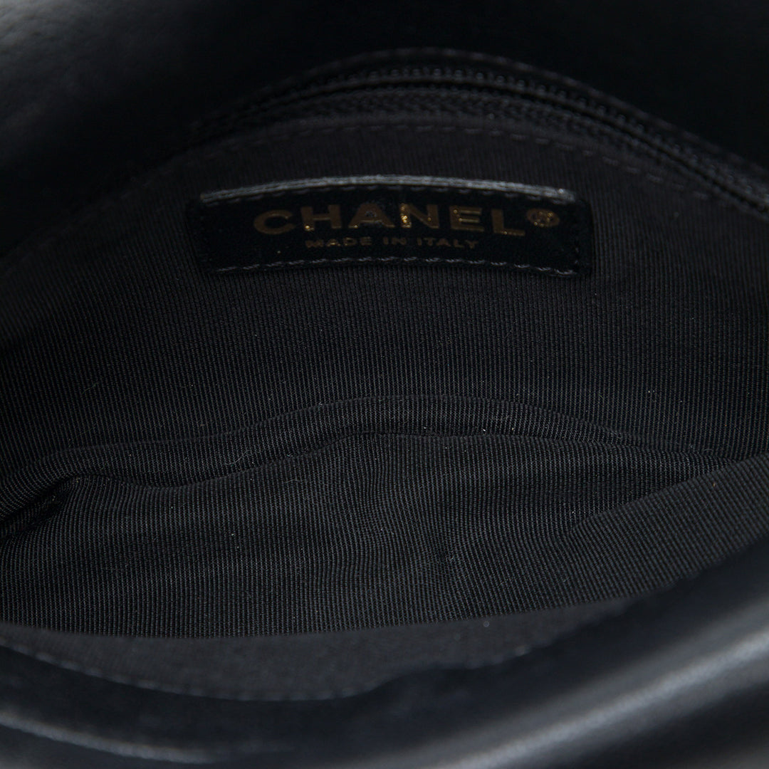 Chanel CC Chevron Double Enveloppe à rabat de mouton Noir