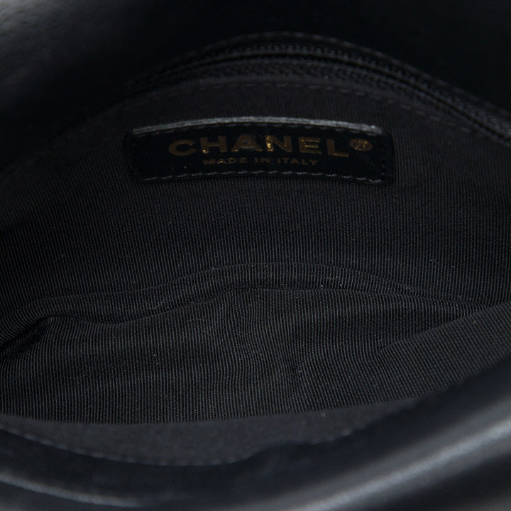 Chanel CC Chevron Double Enveloppe à rabat de mouton Noir