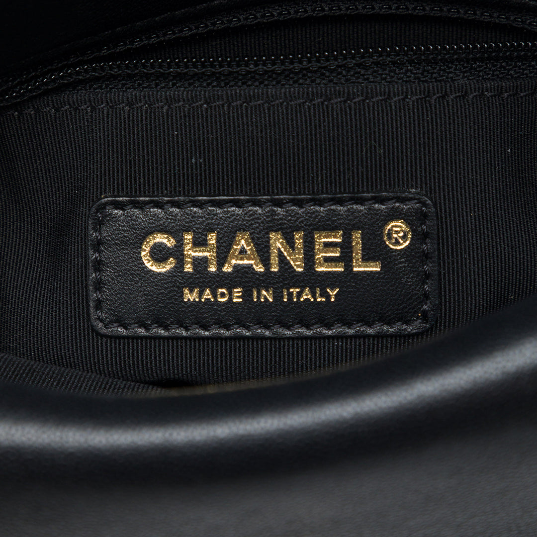 Chanel CC Chevron Double Enveloppe à rabat de mouton Noir