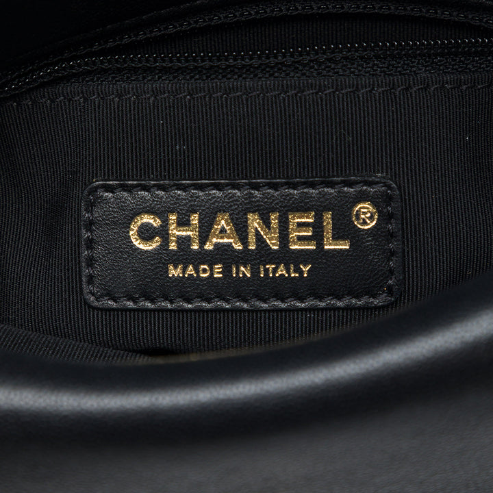 Chanel CC Chevron Double Enveloppe à rabat de mouton Noir