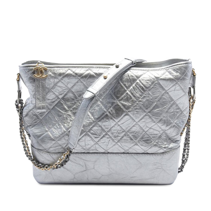 Large Metallic Aged Calfskin Gabrielle Crossbody Silver - Gaby Paris