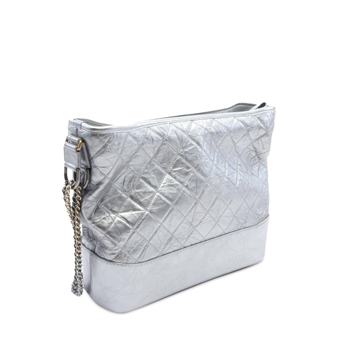 Large Metallic Aged Calfskin Gabrielle Crossbody Silver - Gaby Paris