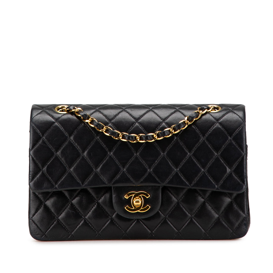 Medium Classic Lambskin Double Flap Black - Gaby Paris