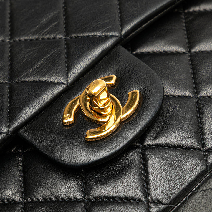 Medium Classic Lambskin Double Flap Black - Gaby Paris