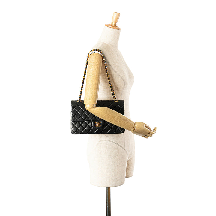 Medium Classic Lambskin Double Flap Black - Gaby Paris