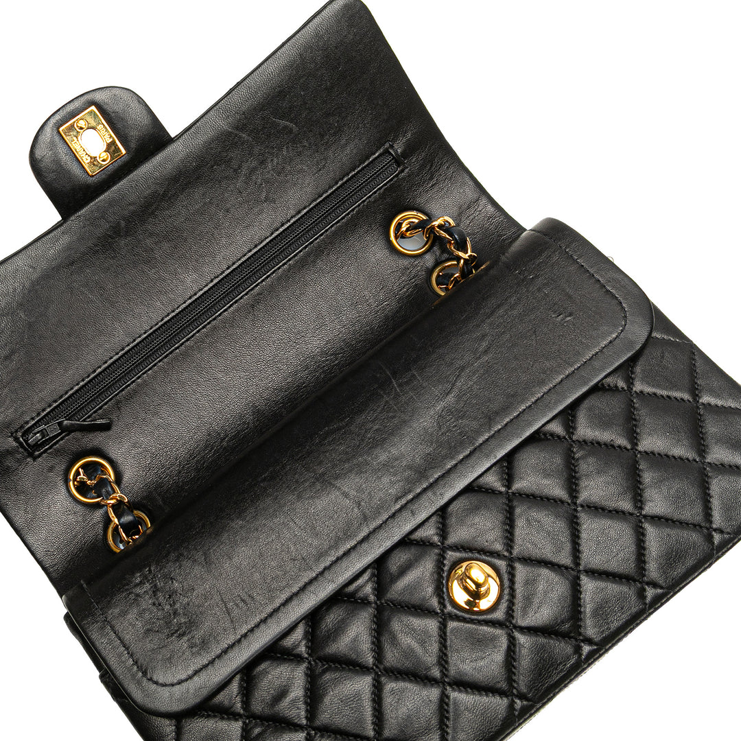 Medium Classic Lambskin Double Flap Black - Gaby Paris