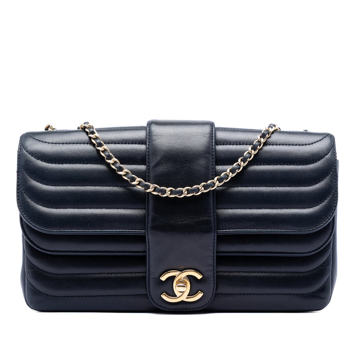 Chanel CC Horizontal Matelassé Cuir d’agneau Double rabat