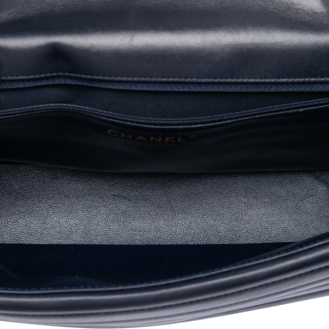 Chanel CC Horizontal Matelassé Cuir d’agneau Double rabat