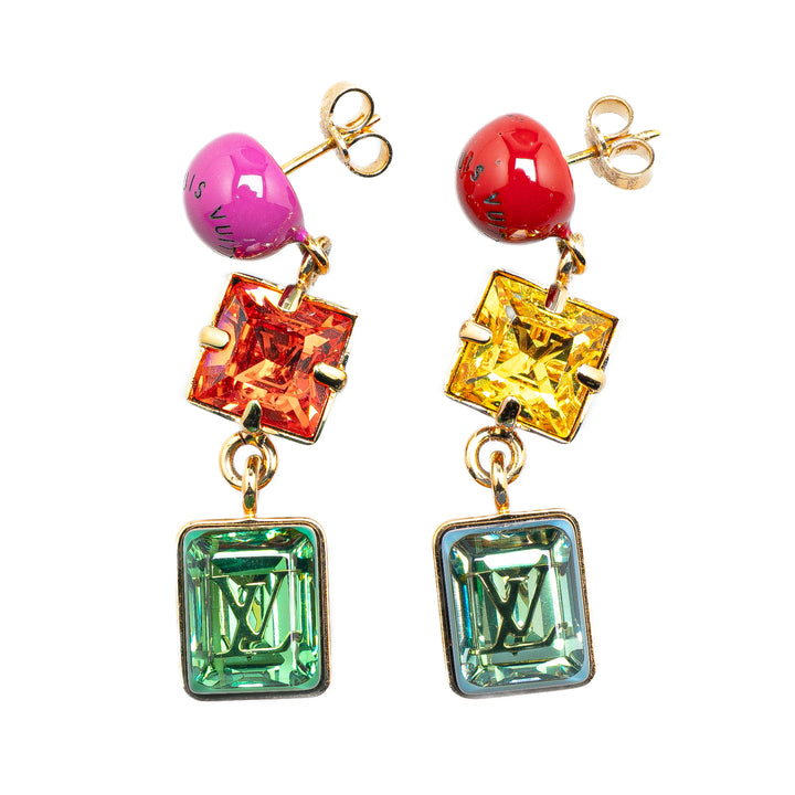 Resin & Crystal Cosmopolitan Drop Push Back Earrings Gold - Gaby Paris
