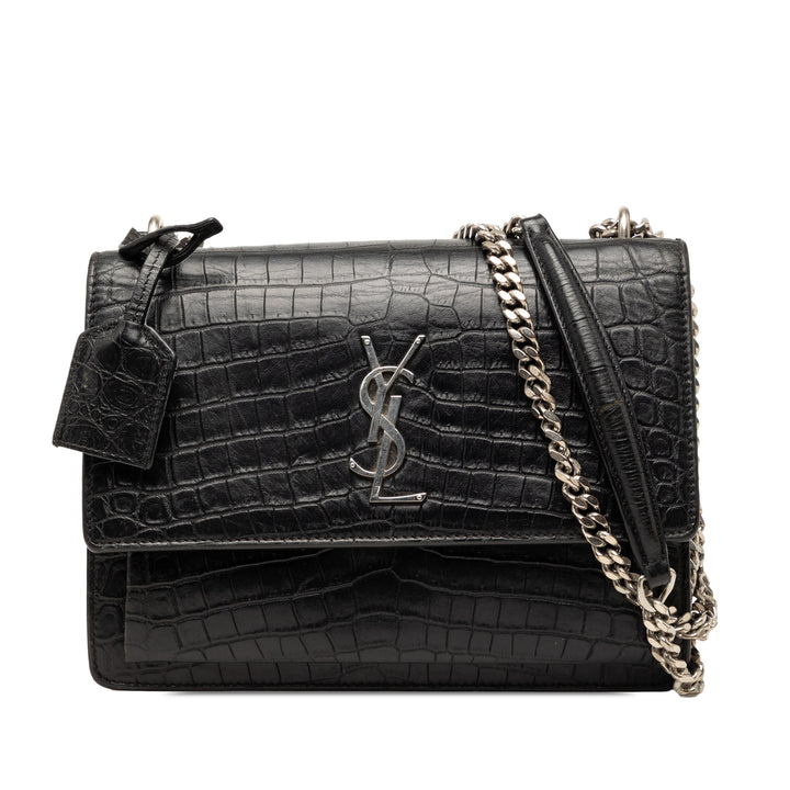 Saint Laurent Medium Croc embossé Cuir Monogram Sunset Sac porté croisé