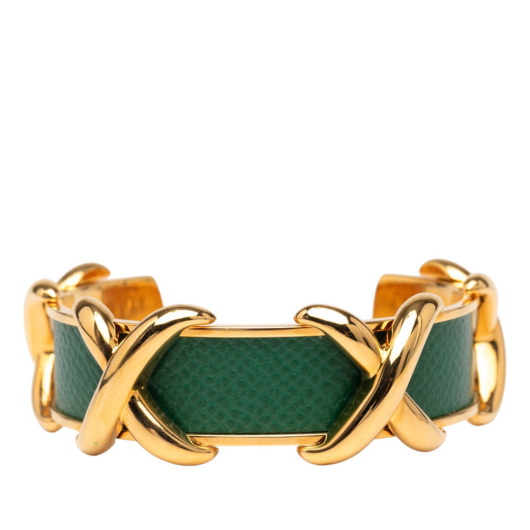 Hermès Doré Plated and Cuir Criss Cross Cuff Bracelet Doré – GABY PARIS Authentique