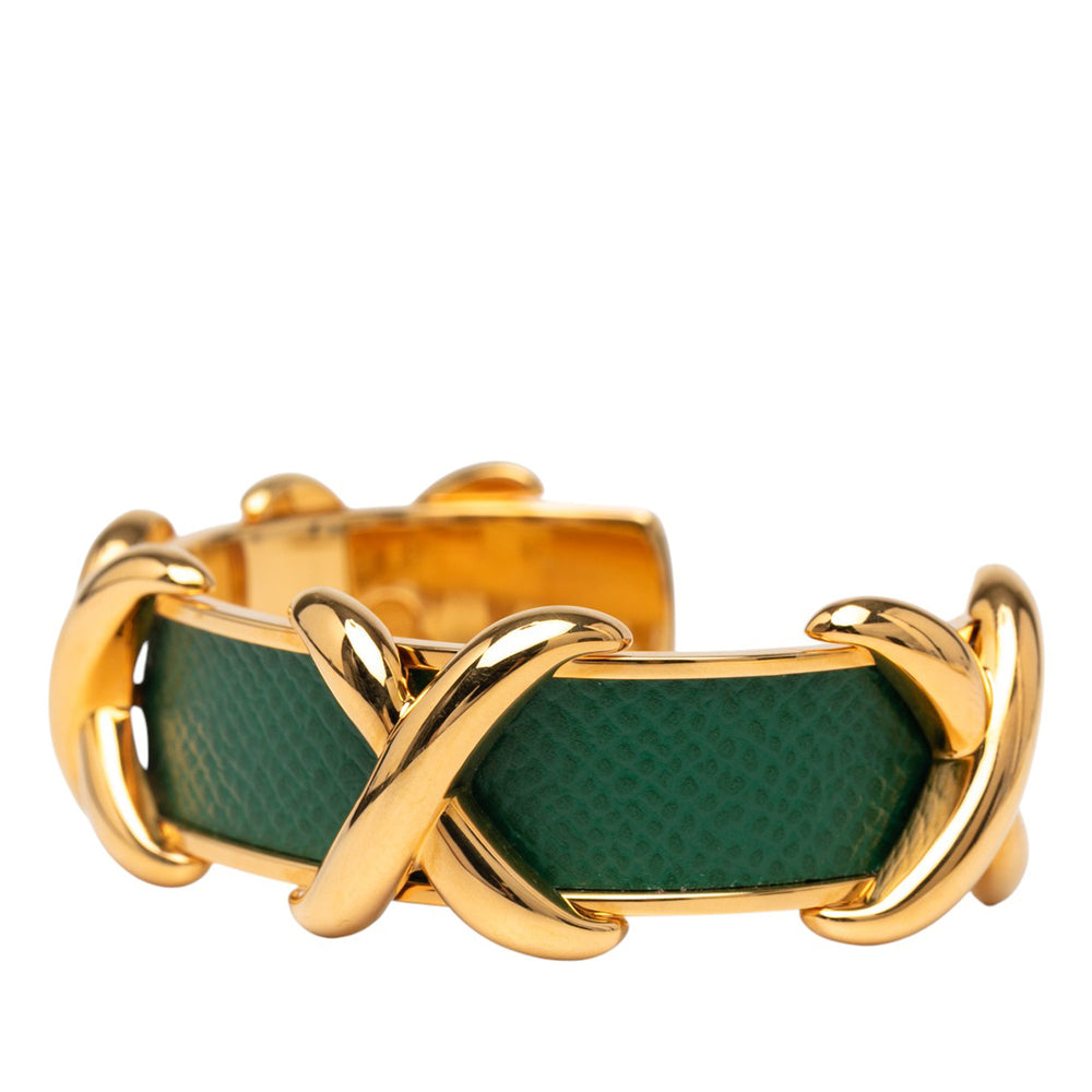 Hermès Doré Plated and Cuir Criss Cross Cuff Bracelet Doré – GABY PARIS Authentique