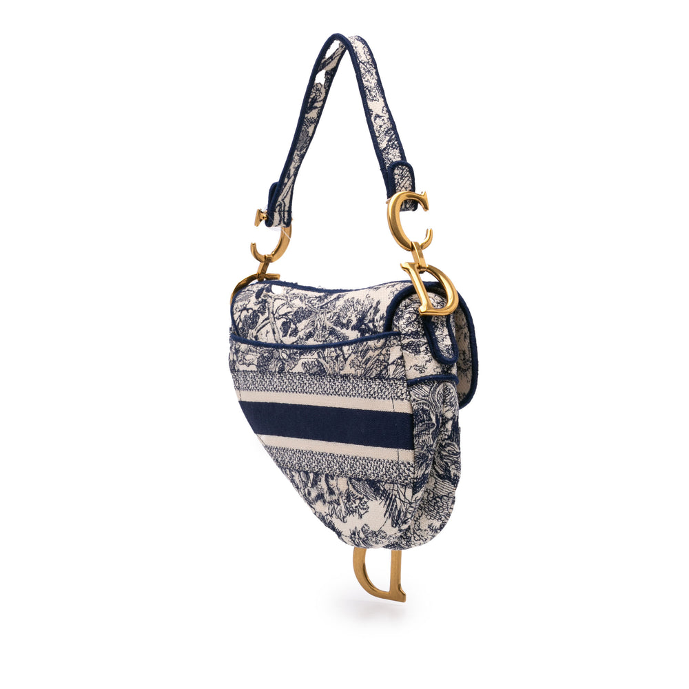 Canvas Embroidered Toile de Jouy Saddle Bag Blue - Gaby Paris