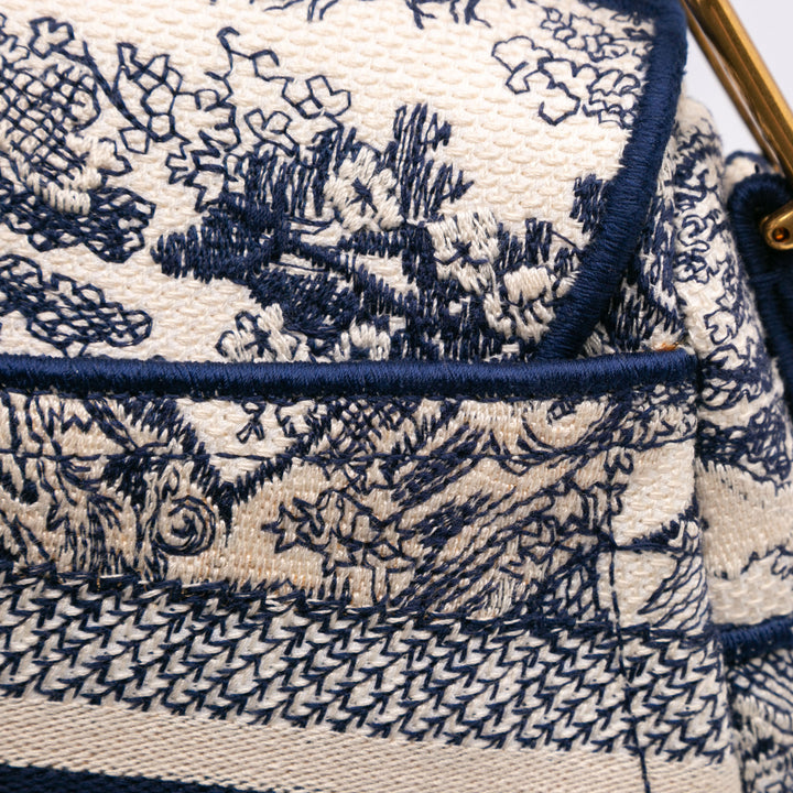 Canvas Embroidered Toile de Jouy Saddle Bag Blue - Gaby Paris