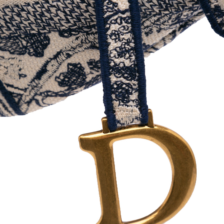 Canvas Embroidered Toile de Jouy Saddle Bag Blue - Gaby Paris