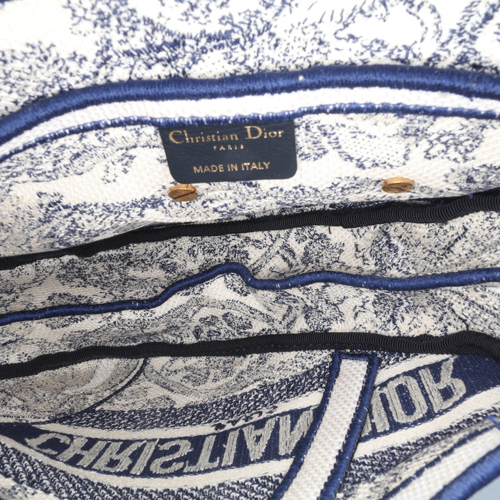 Canvas Embroidered Toile de Jouy Saddle Bag Blue - Gaby Paris