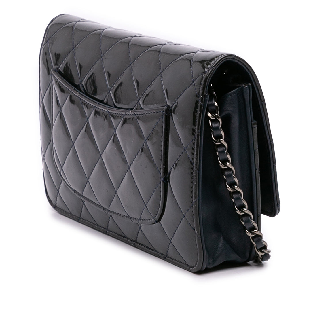 Chanel CC Quilted Cuir verni Wallet On Chain Noir