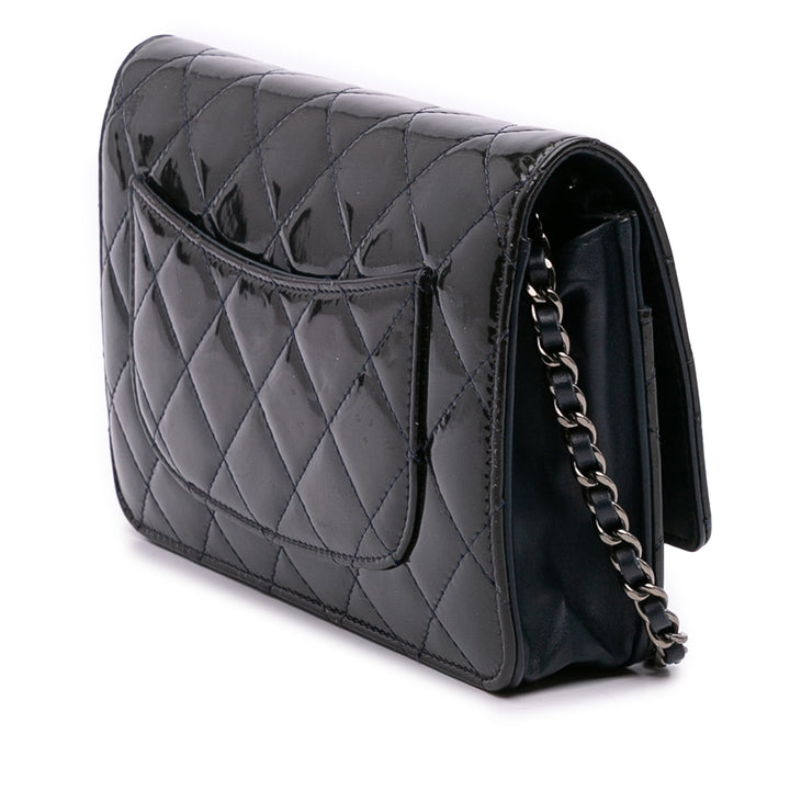 Chanel CC Quilted Cuir verni Wallet On Chain Noir