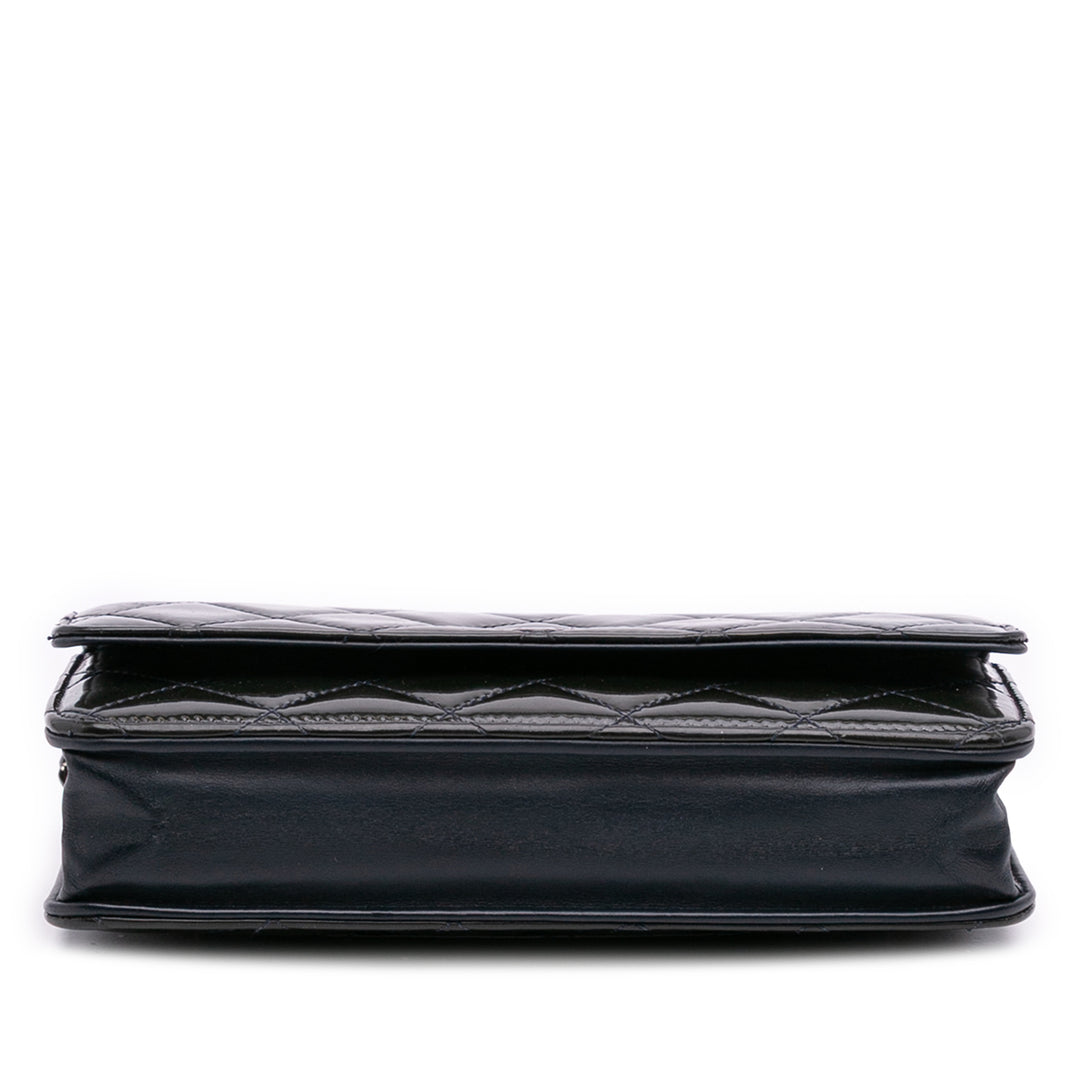 Chanel CC Quilted Cuir verni Wallet On Chain Noir