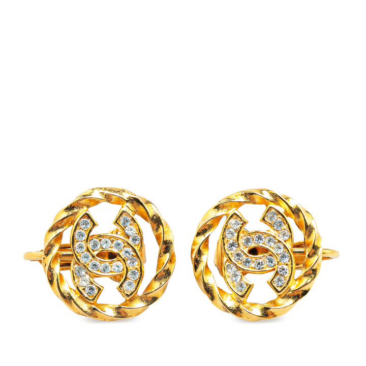 Gold Plated Rhinestone CC Clip On Earrings Gold - Gaby Paris