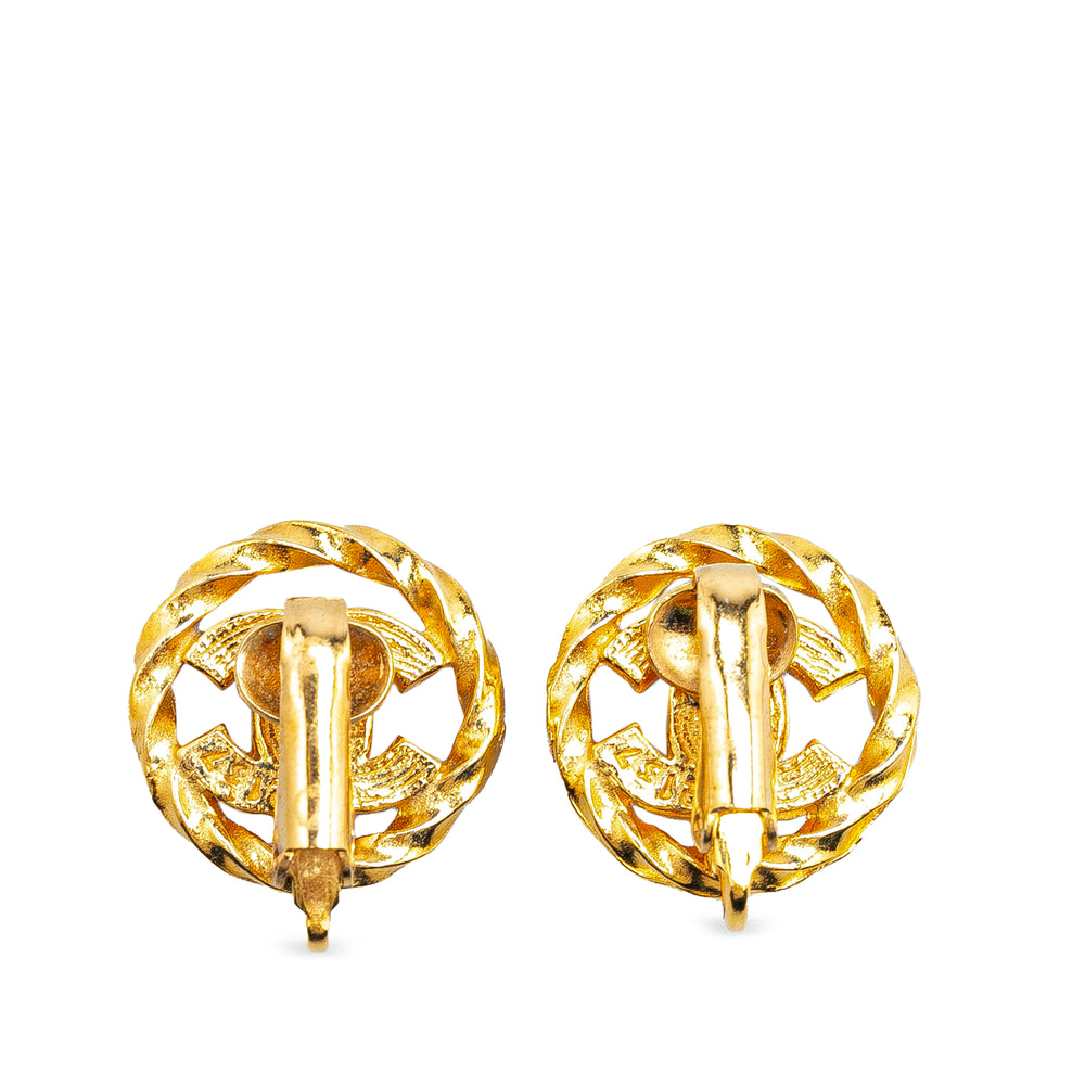 Gold Plated Rhinestone CC Clip On Earrings Gold - Gaby Paris