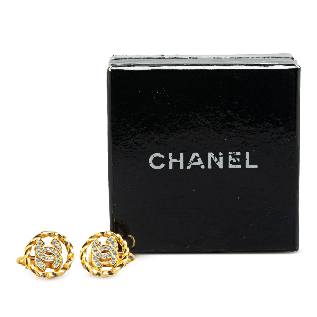 Gold Plated Rhinestone CC Clip On Earrings Gold - Gaby Paris