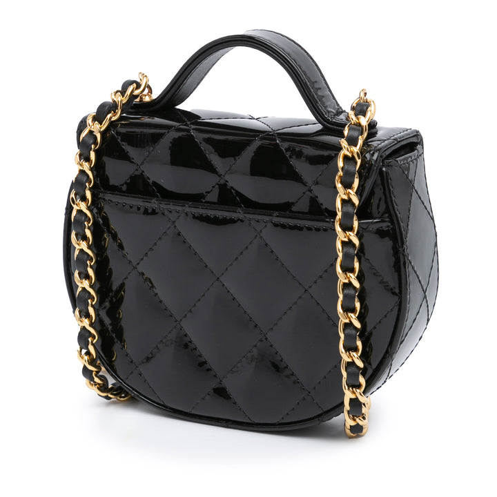 Chanel Mini CC Quilted Cuir verni Cuir Top Handle Pochette with Chain Noir