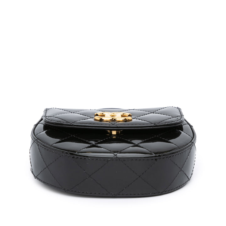 Chanel Mini CC Quilted Cuir verni Cuir Top Handle Pochette with Chain Noir
