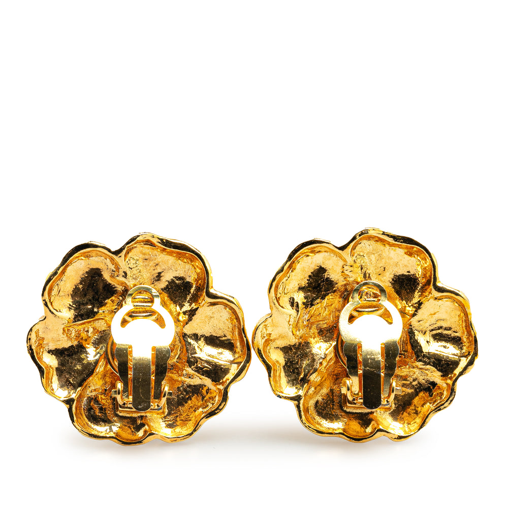 Chanel Gold Plated Camellia Clip On Earrings Gold - GABY PARIS