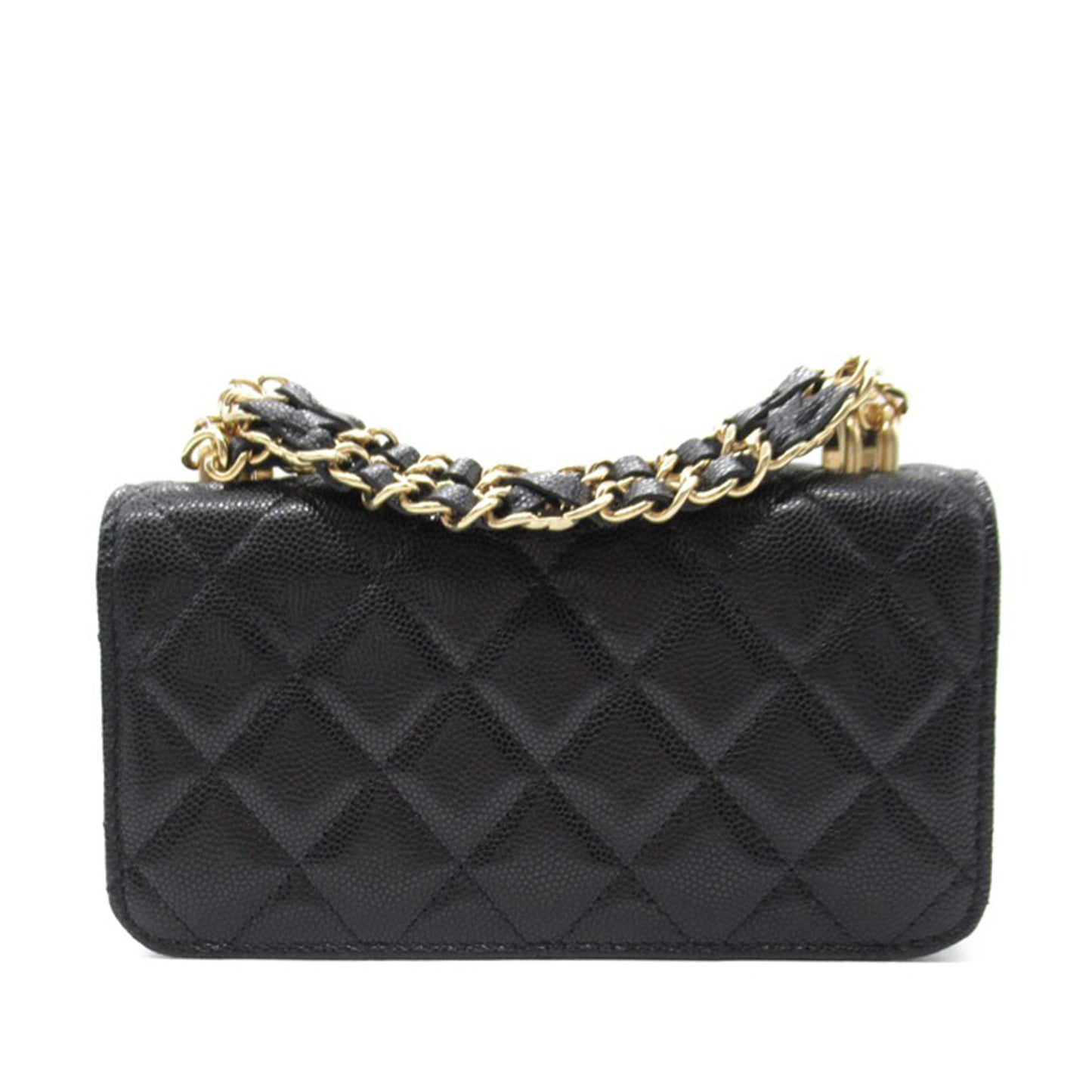 Caviar Coco First Flap Phone Holder with Chain Black - Gaby Paris