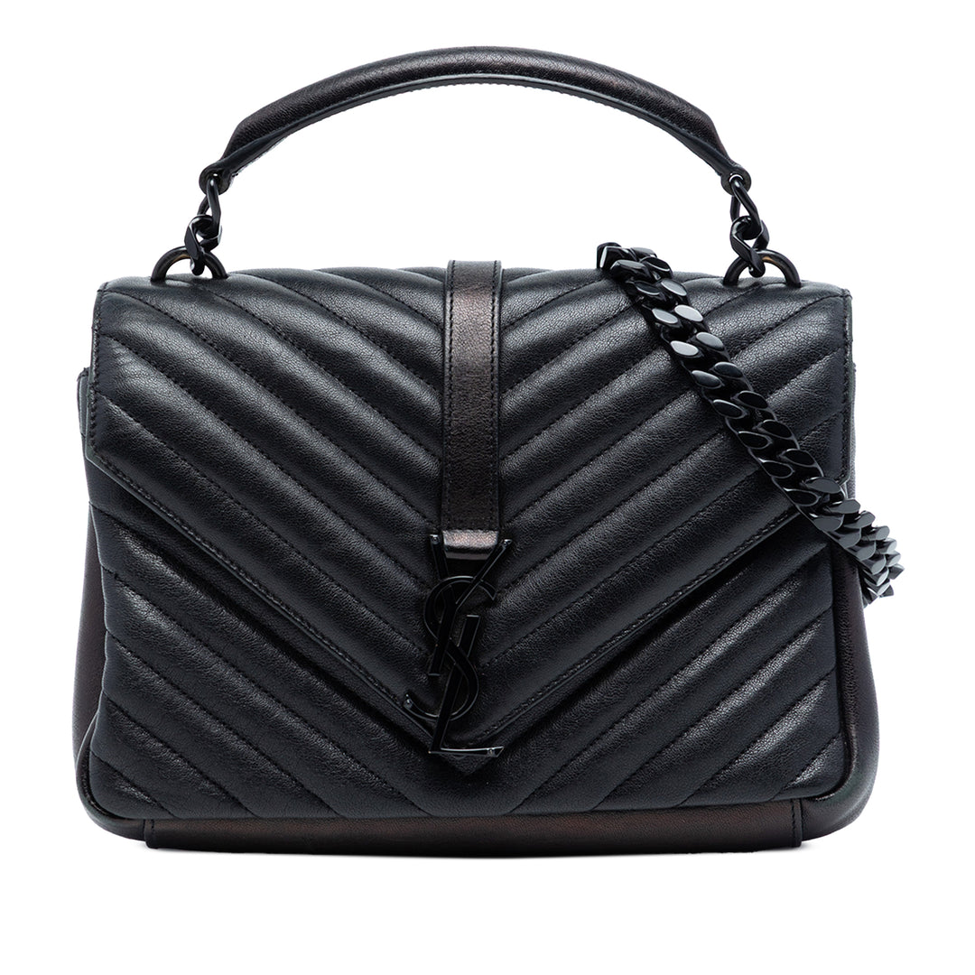 Saint Laurent Medium Chevron Sheepskin Monogram Monochrome College Sac