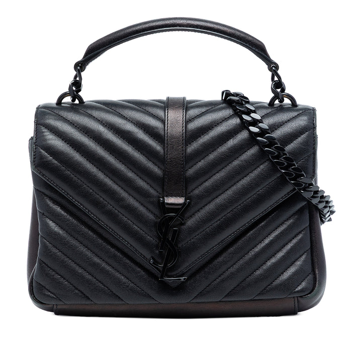 Saint Laurent Medium Chevron Sheepskin Monogram Monochrome College Sac