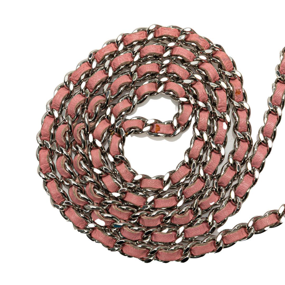 Embossed Lambskin Camellia Wallet On Chain Pink - Gaby Paris