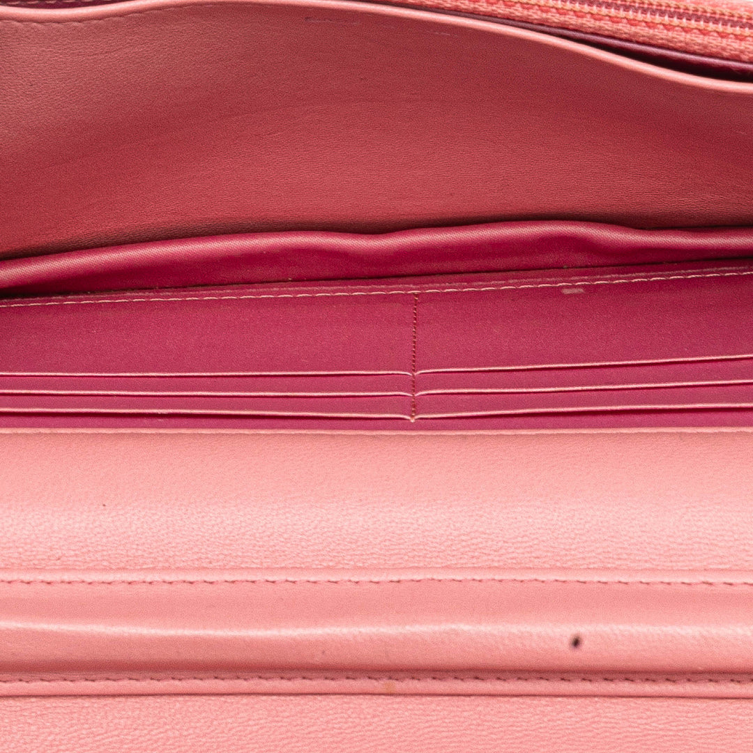 Embossed Lambskin Camellia Wallet On Chain Pink - Gaby Paris