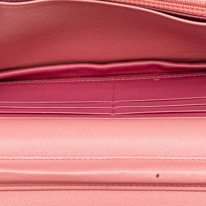 Embossed Lambskin Camellia Wallet On Chain Pink - Gaby Paris