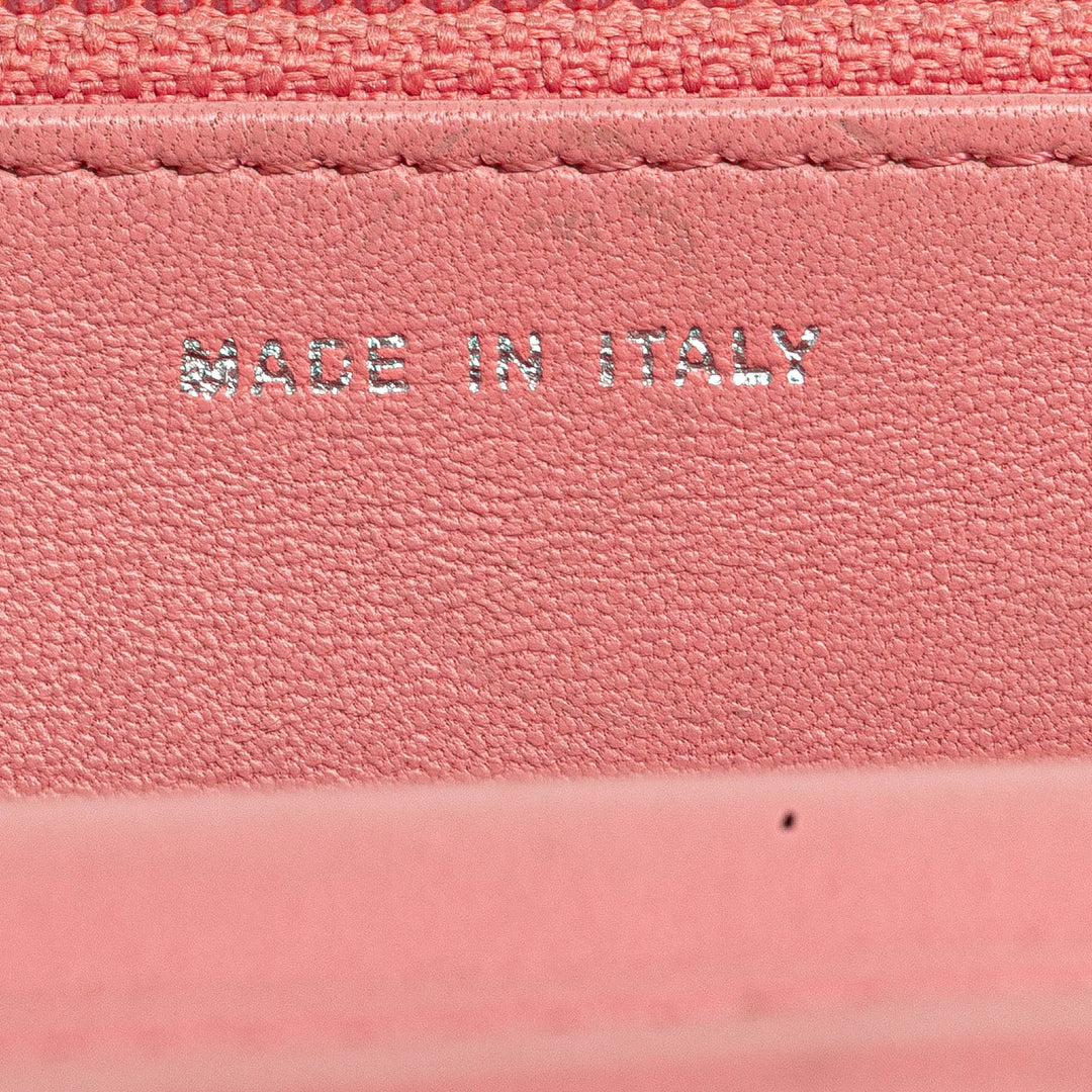 Embossed Lambskin Camellia Wallet On Chain Pink - Gaby Paris