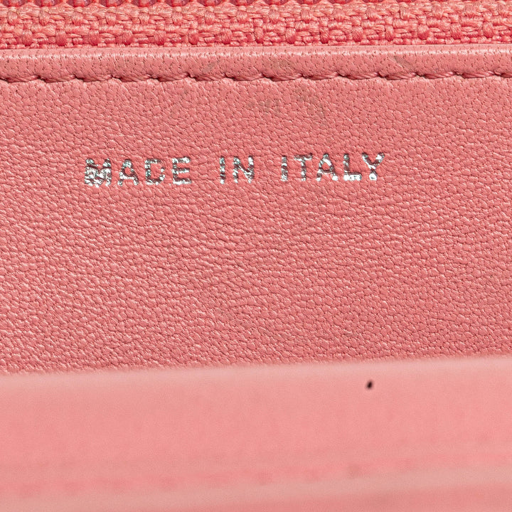 Embossed Lambskin Camellia Wallet On Chain Pink - Gaby Paris