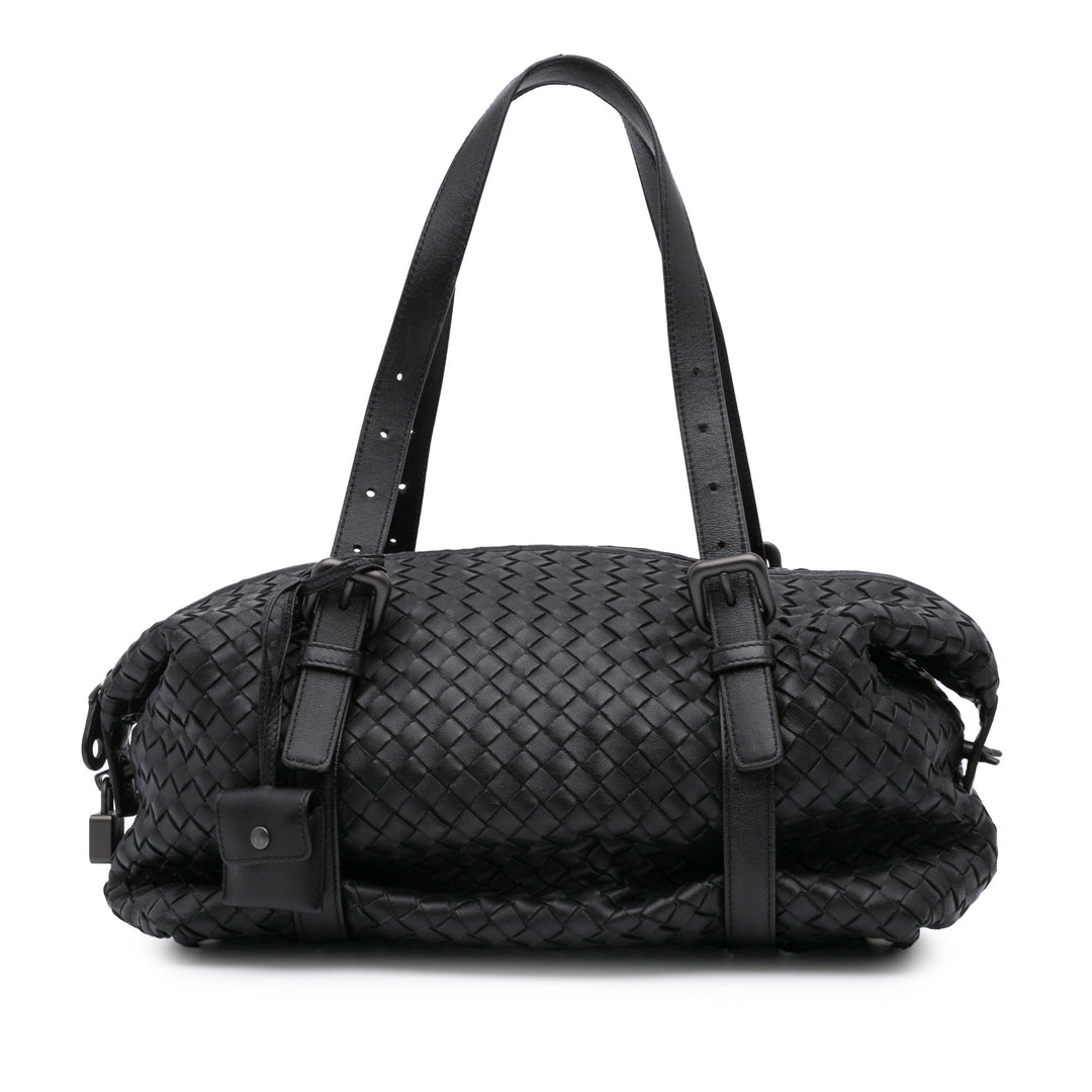 Nappa Intrecciato Montaigne Shoulder Bag Black - Gaby Paris