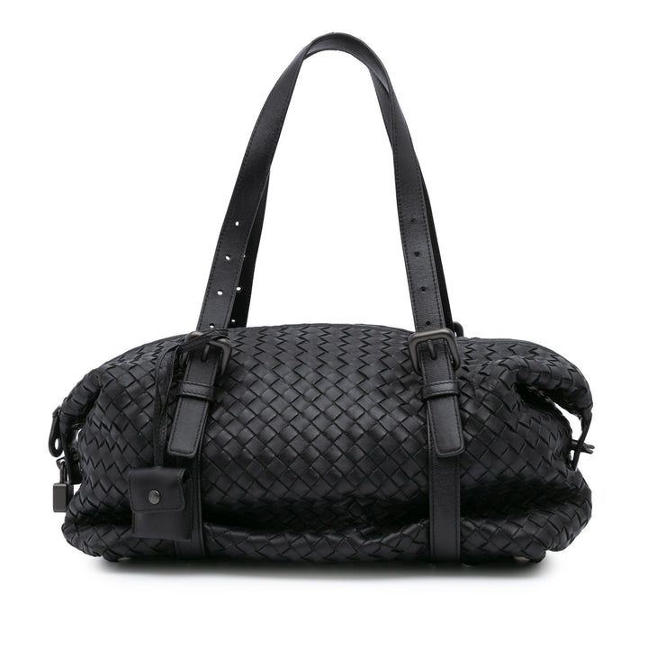 Nappa Intrecciato Montaigne Shoulder Bag Black - Gaby Paris