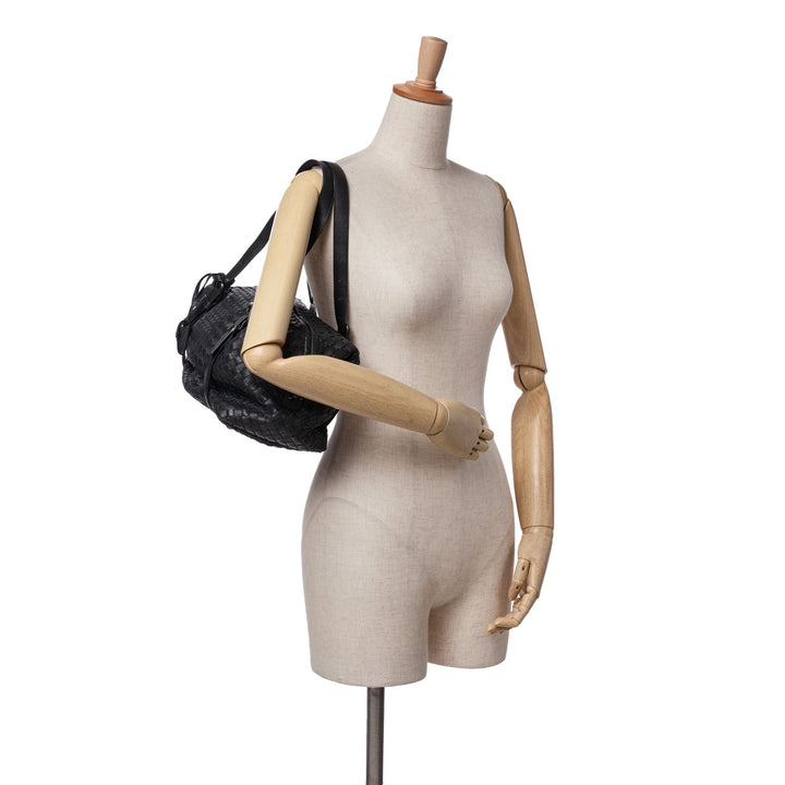 Nappa Intrecciato Montaigne Shoulder Bag Black - Gaby Paris
