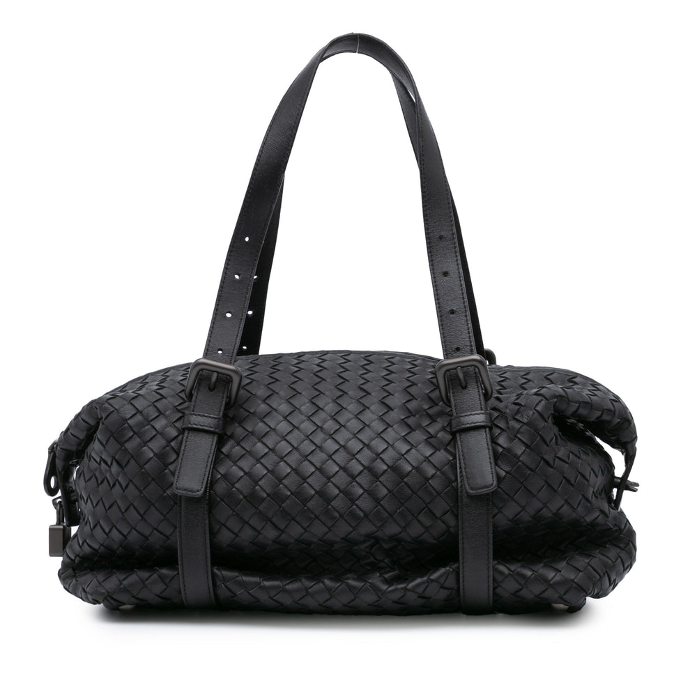 Nappa Intrecciato Montaigne Shoulder Bag Black - Gaby Paris