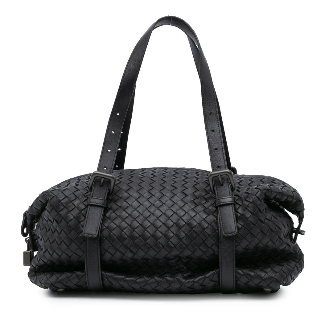 Nappa Intrecciato Montaigne Shoulder Bag Black - Gaby Paris